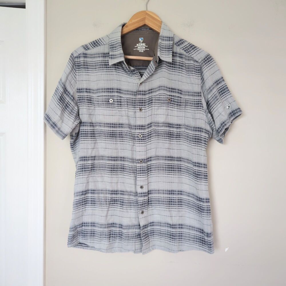 Kuhl Men's Gray Plaid Skorpio Slim Fit Short Sleeve Button Down Shirt Medium